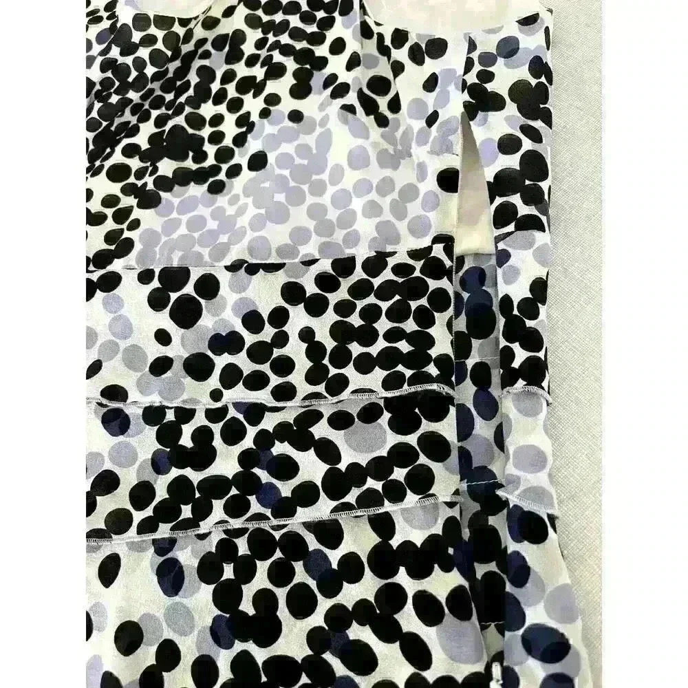 St John Sz 4 Silk Ruffle Dot Top White Black Dot Pattern Feminine Pretty Elegant - Picture 7 of 16